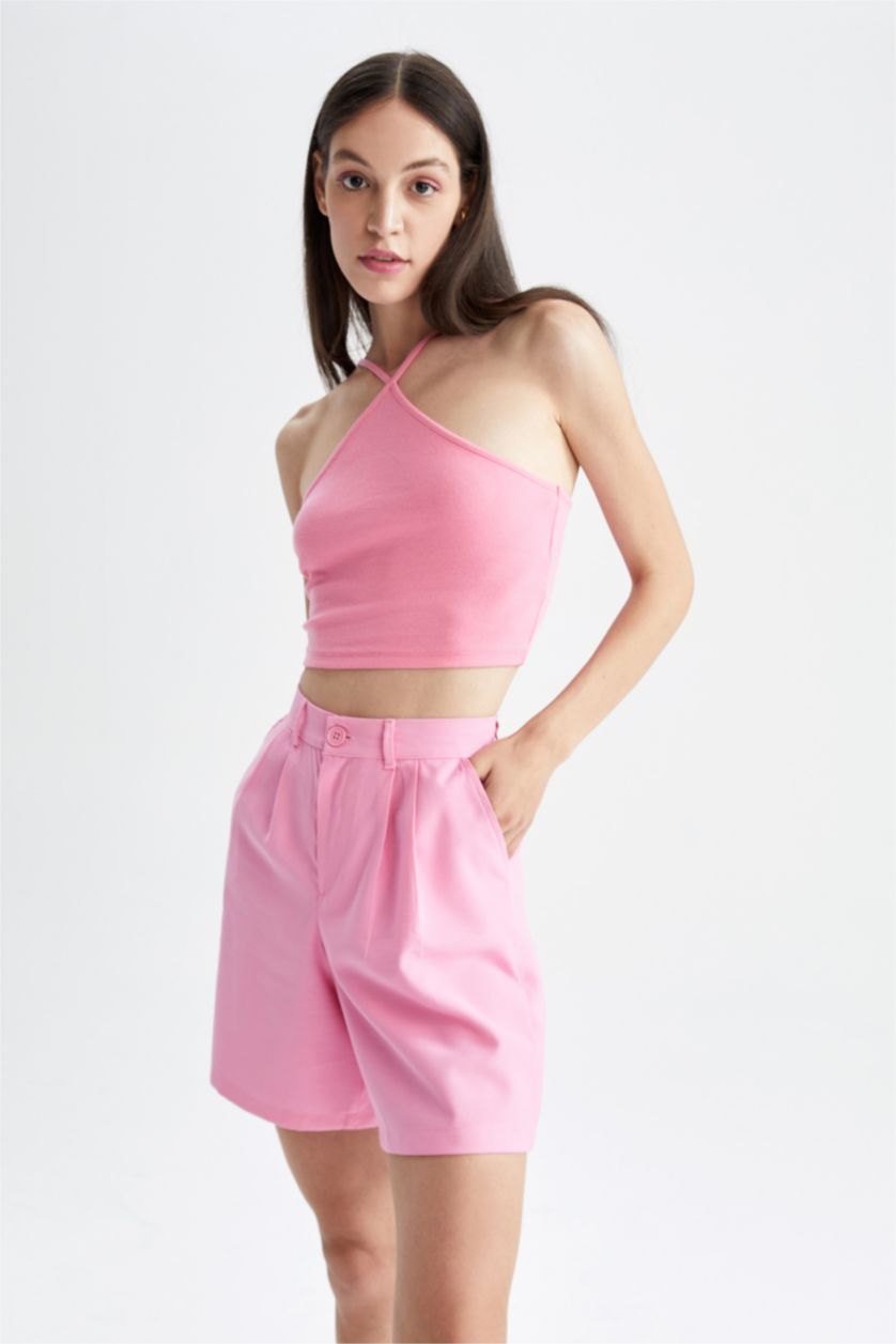 Женщины Розовый Бермуды с эластичным поясом