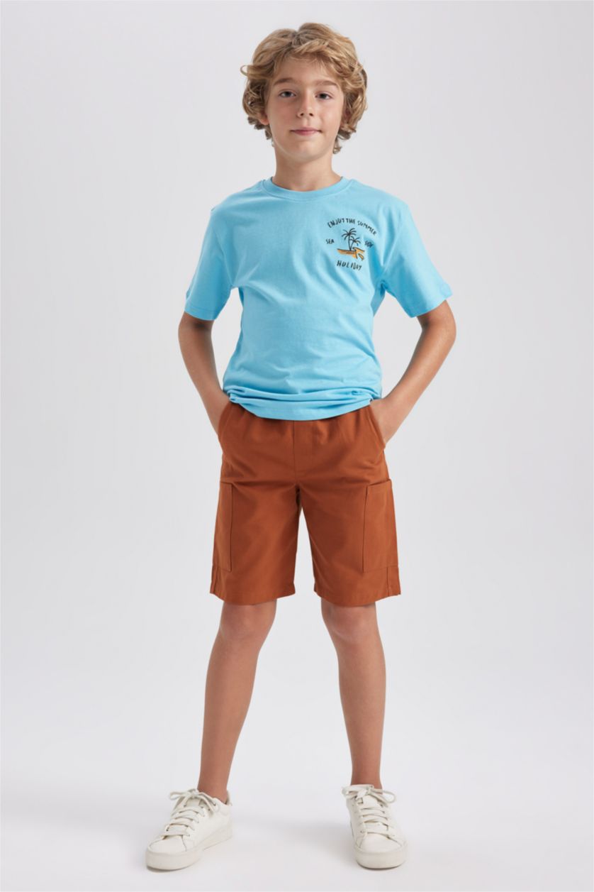 BOYS & TEENS Dark Camel Boy Regular Fit Gabardine Shorts