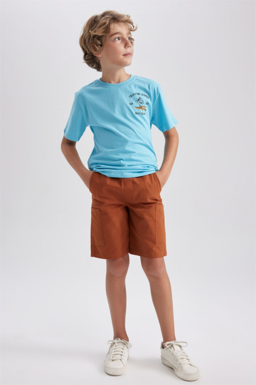 BOYS & TEENS Dark Camel Boy Regular Fit Gabardine Shorts