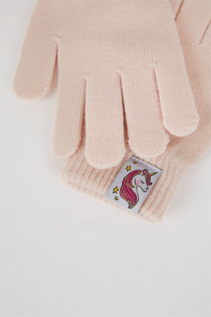 Kız Çocuk - Genç Kız Pembe Kız Çocuk Unicorn Dokuma Etiketli Eldiven