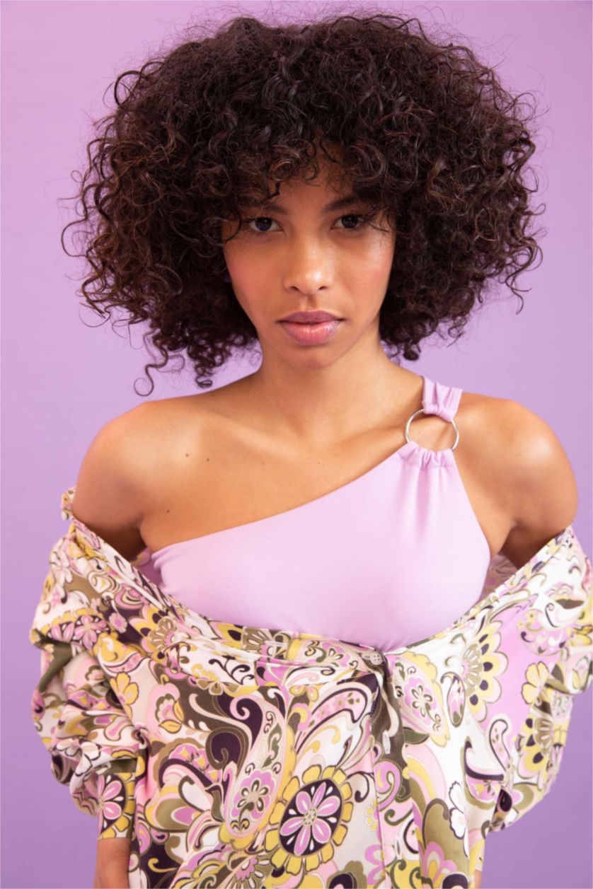 FEMME Violet Maillot de corps à bouton-pression et détail d'anneau à une épaule coupe slim