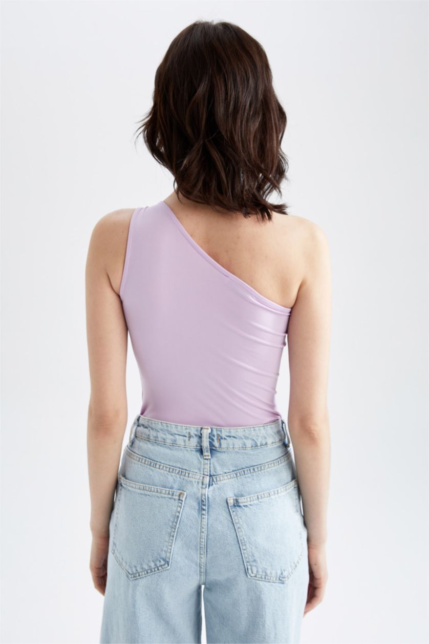 FEMME Violet Maillot de corps à bouton-pression et détail d'anneau à une épaule coupe slim