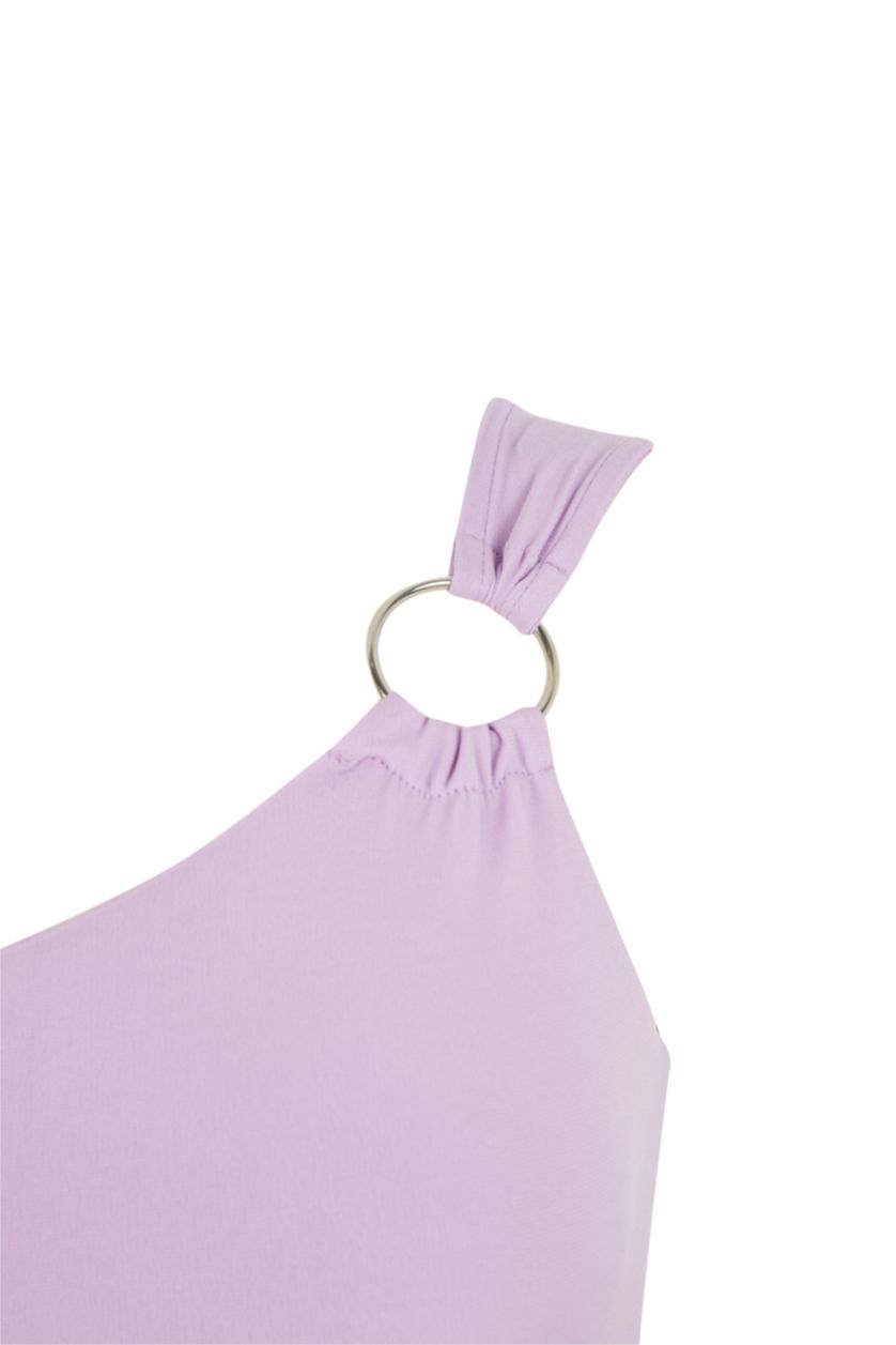 FEMME Violet Maillot de corps à bouton-pression et détail d'anneau à une épaule coupe slim