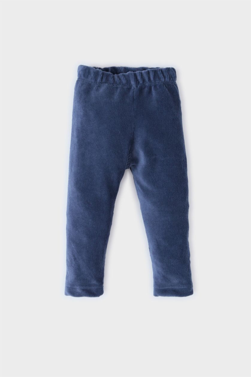 BÉBÉ FILLE Bleu Leggings en velours côtelé avec taille élastique et coupe droite pour bébé fille