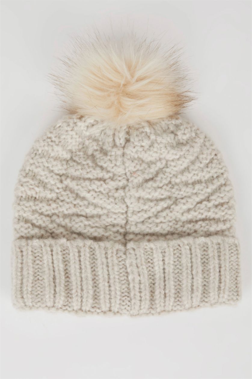 WOMAN Beige Woman Pompom Beanie