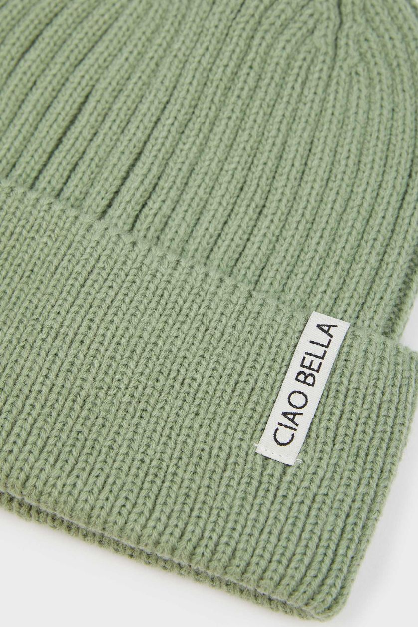 FEMME Vert Bonnet d'hiver avec étiquette tissée pour femme