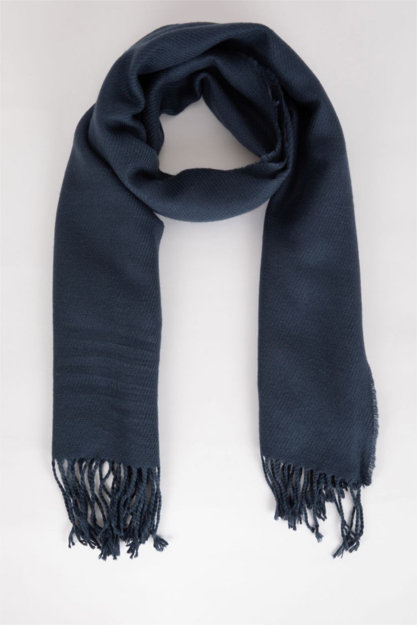 Erkek Koyu İndigo Erkek Basic Püsküllü Atkı