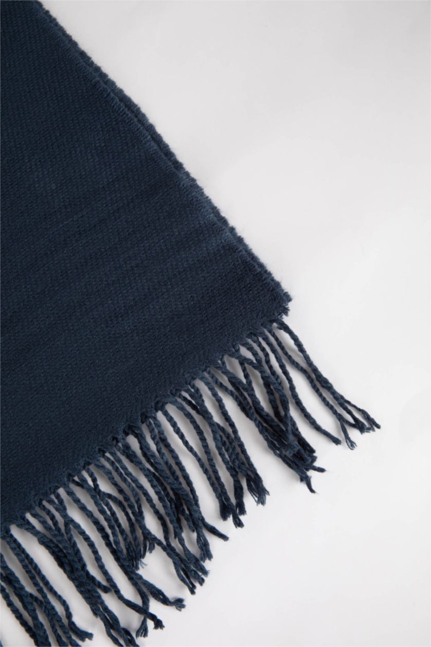 Erkek Koyu İndigo Erkek Basic Püsküllü Atkı