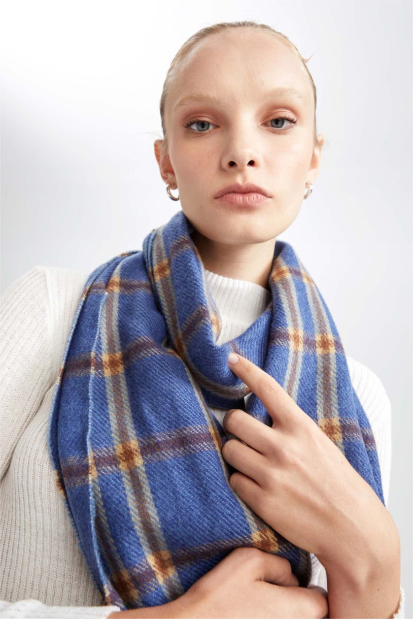 MAN Blue Man Plaid Patterned Scarf