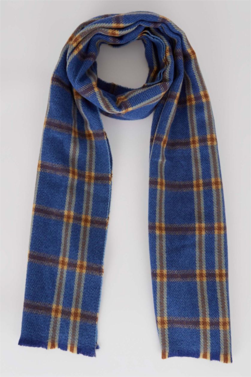 MAN Blue Man Plaid Patterned Scarf