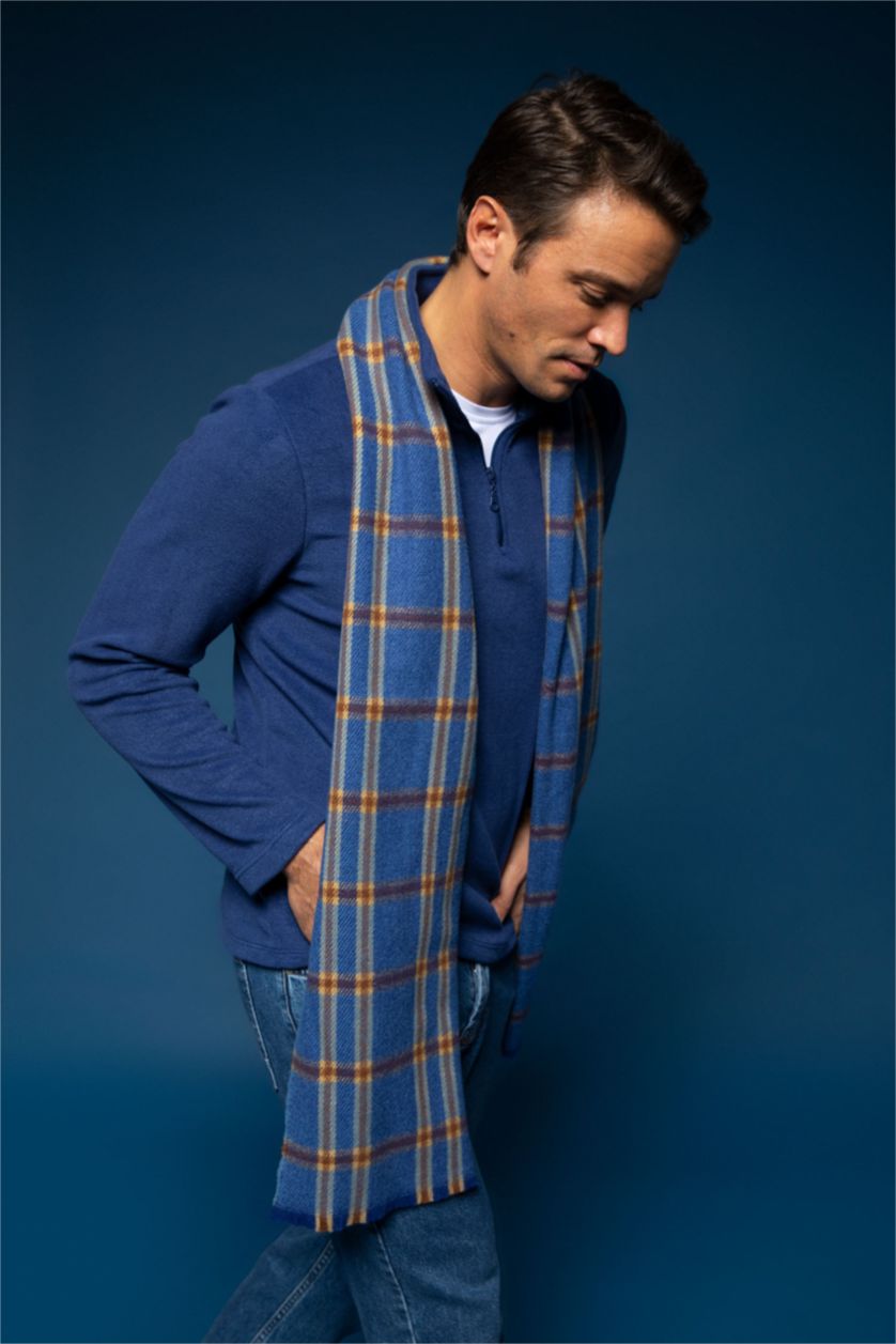 MAN Blue Man Plaid Patterned Scarf