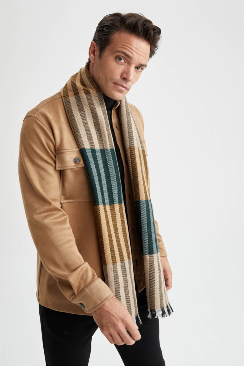 Erkek Karma Erkek Çizgi Desenli Atkı