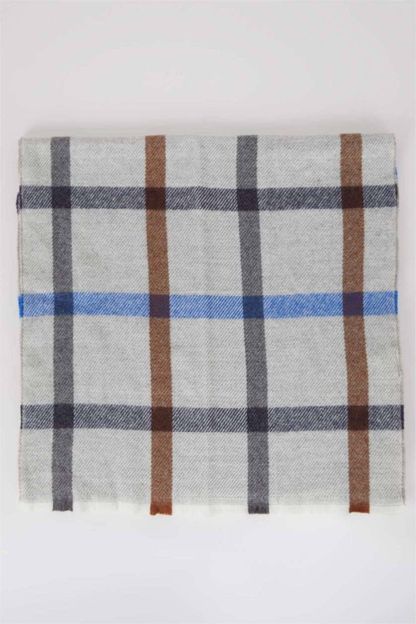 Erkek Gri Erkek Kare Desenli Atkı