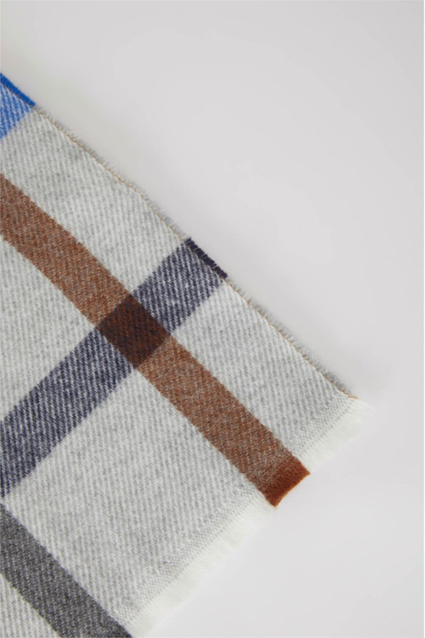 Erkek Gri Erkek Kare Desenli Atkı