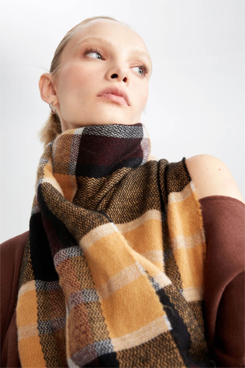 Erkek Karma Erkek Kare Desenli Püsküllü Atkı