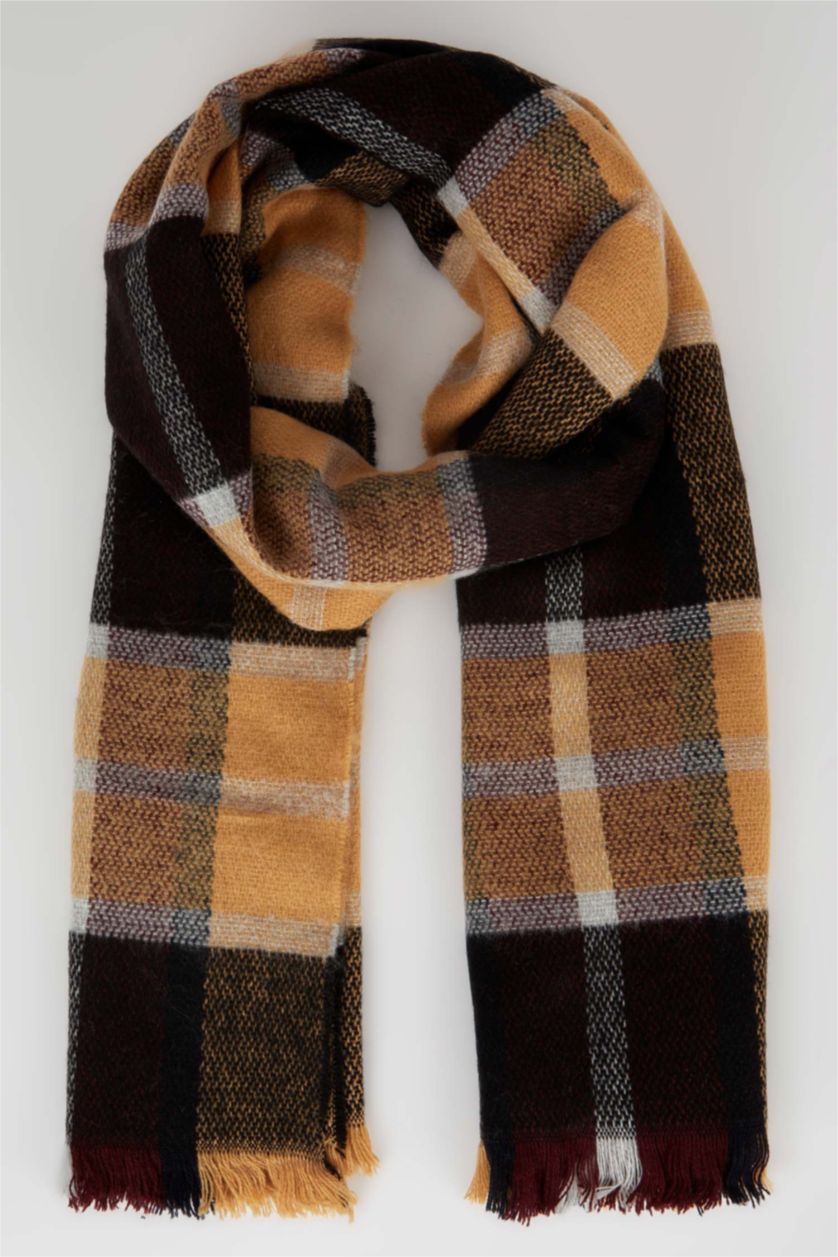 Erkek Karma Erkek Kare Desenli Püsküllü Atkı