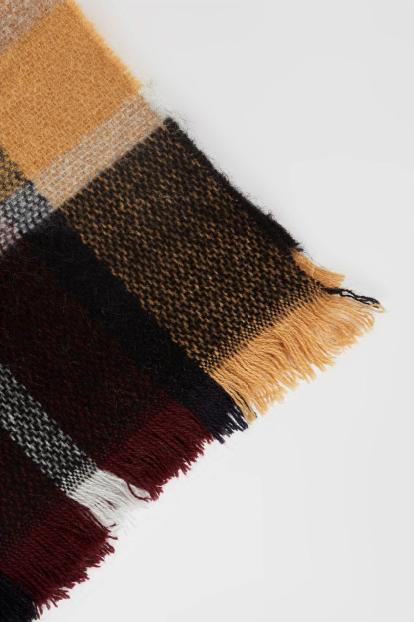 Erkek Karma Erkek Kare Desenli Püsküllü Atkı