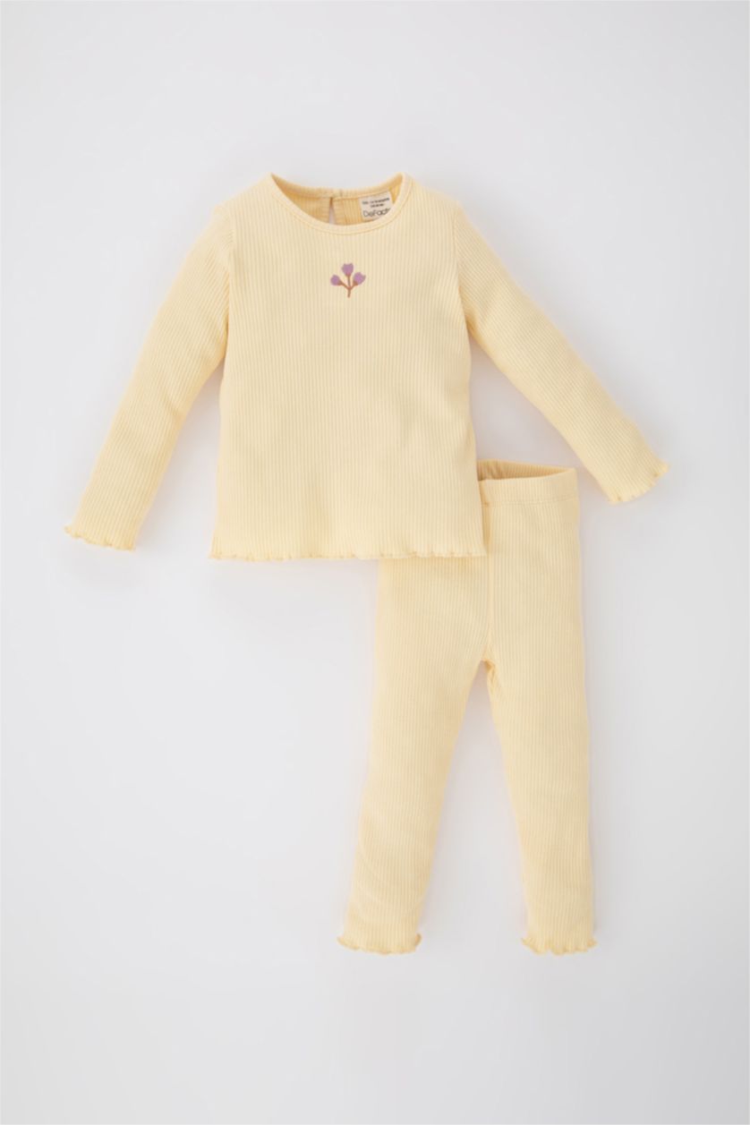BABY GIRL Beige Baby Girl Floral Corduroy T-Shirt Bottom 2 Piece Set