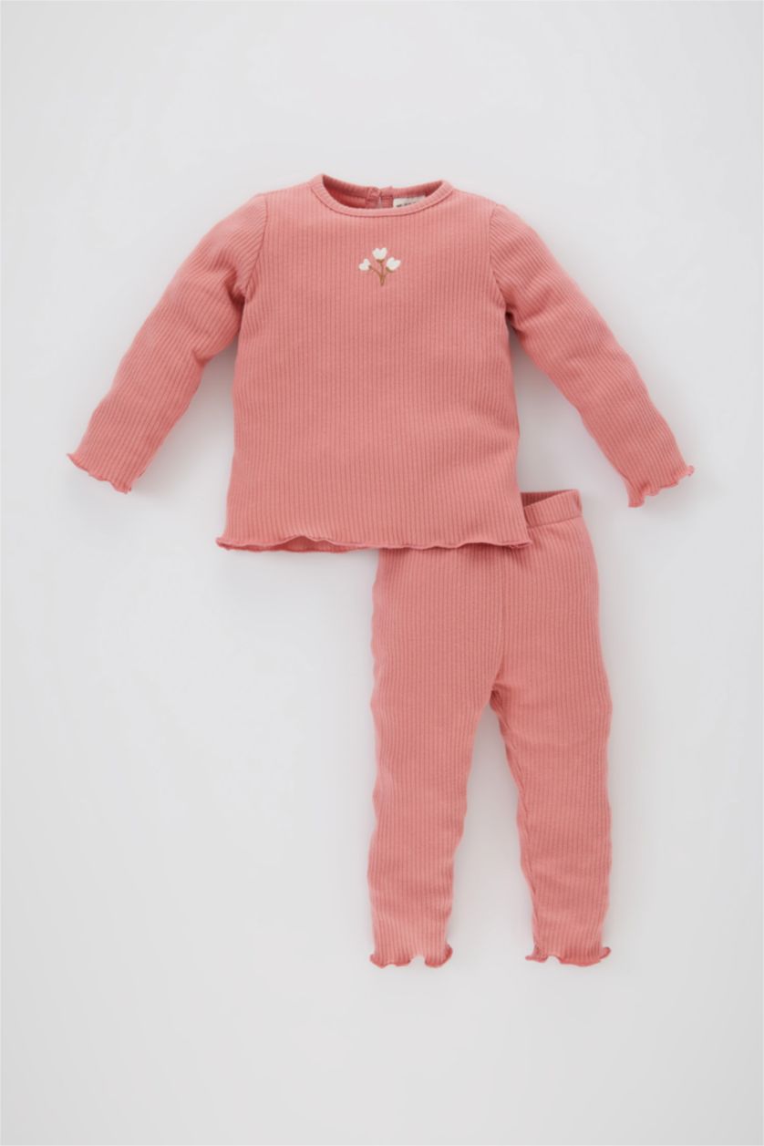 BABY GIRL Light Rose Girl Floral Ribbed T-Shirt Leggings 2 Piece Set