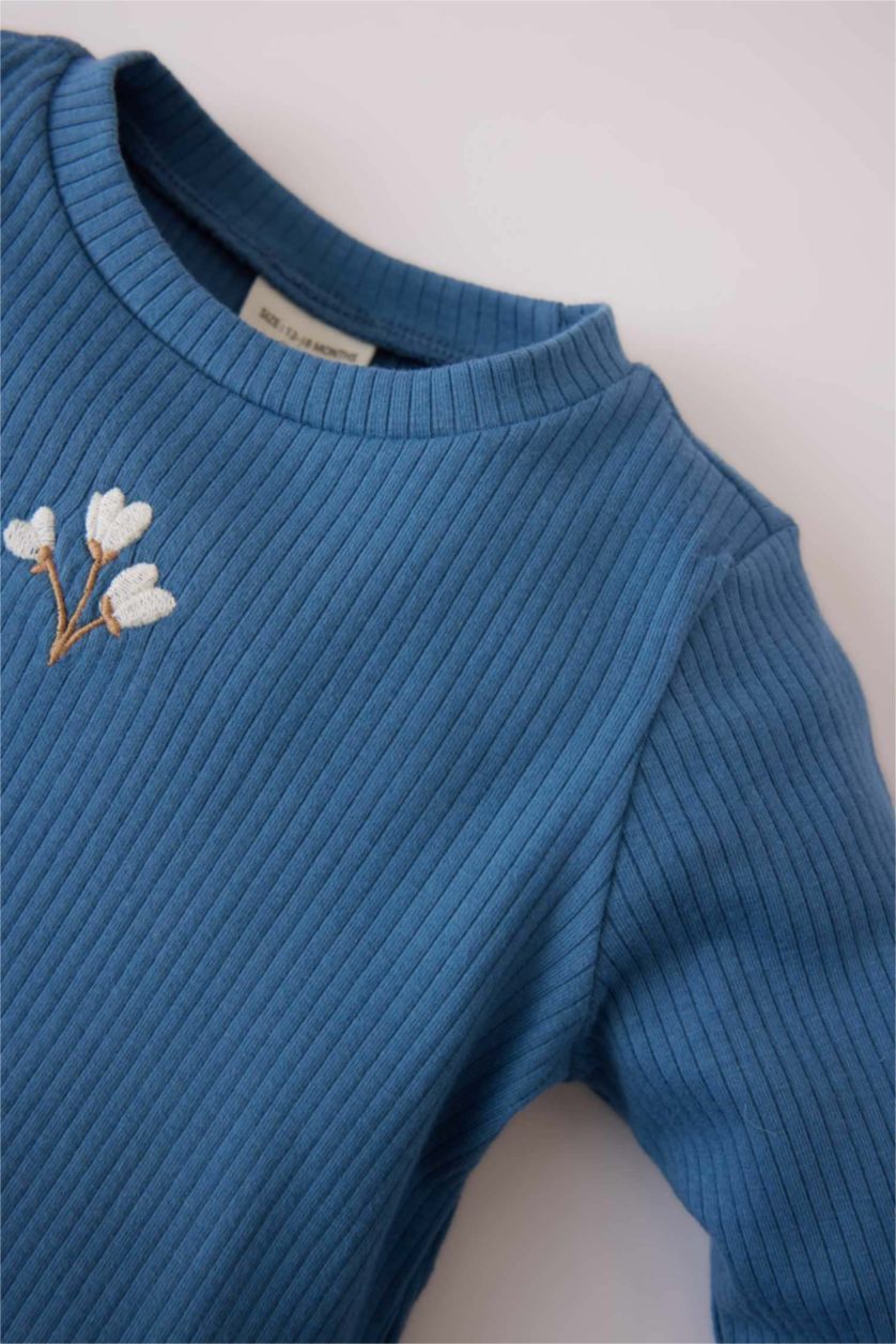 BABY GIRL Blue Baby Girl Floral Ribbed T-Shirt Bottom  2 Piece Set