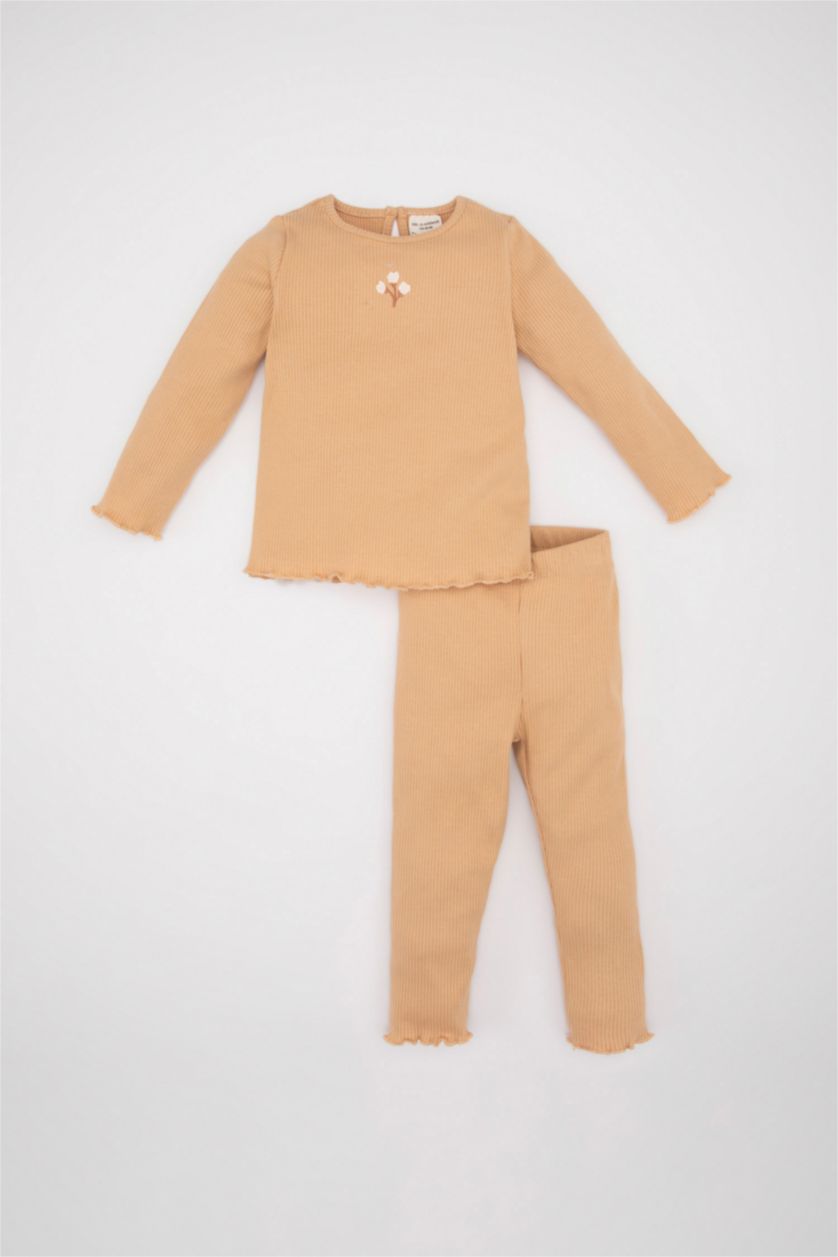 طفلة صغيرة بيج طقم بيبي بناتي مضلع بلوزة فلورال وليجن قصة عادية - قطعتين