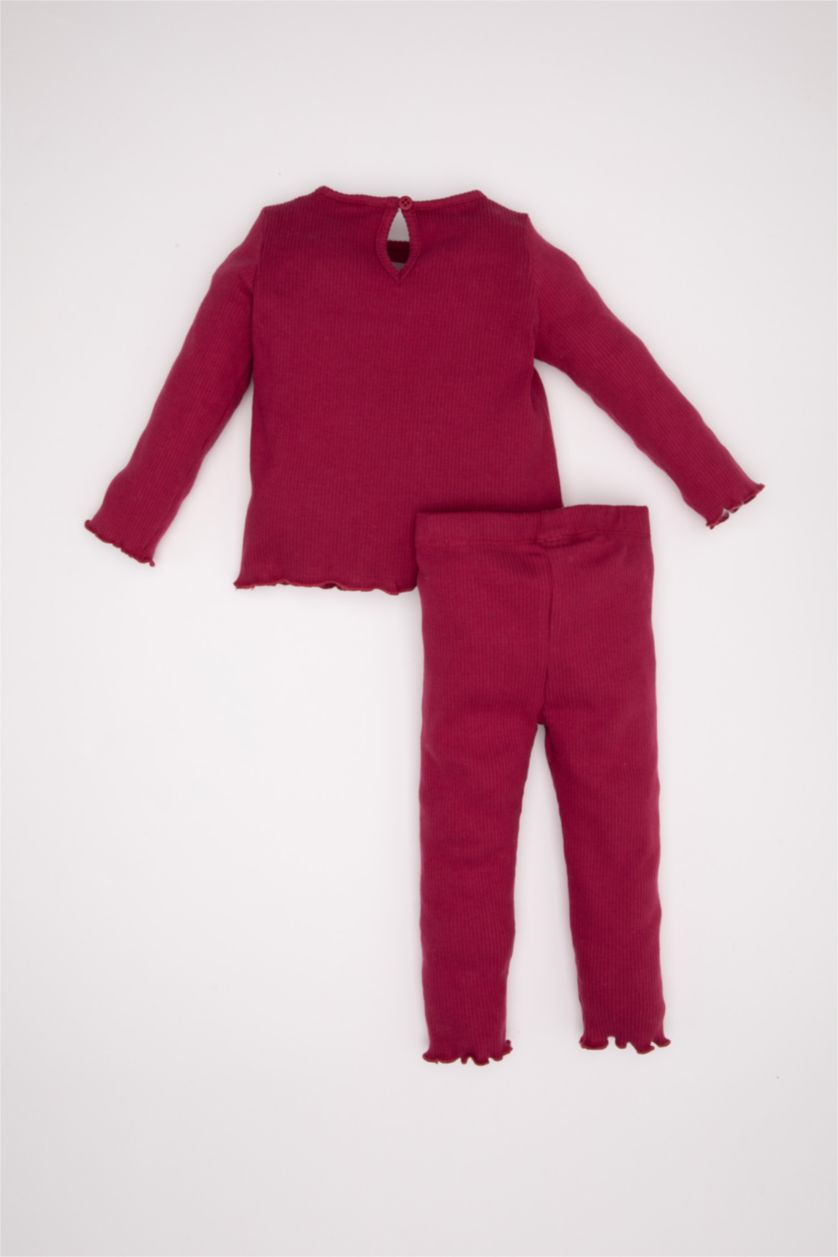 BABY GIRL Bordeaux Baby Girl Floral Ribbed Camisole T-Shirt Bottom 2 Piece Set