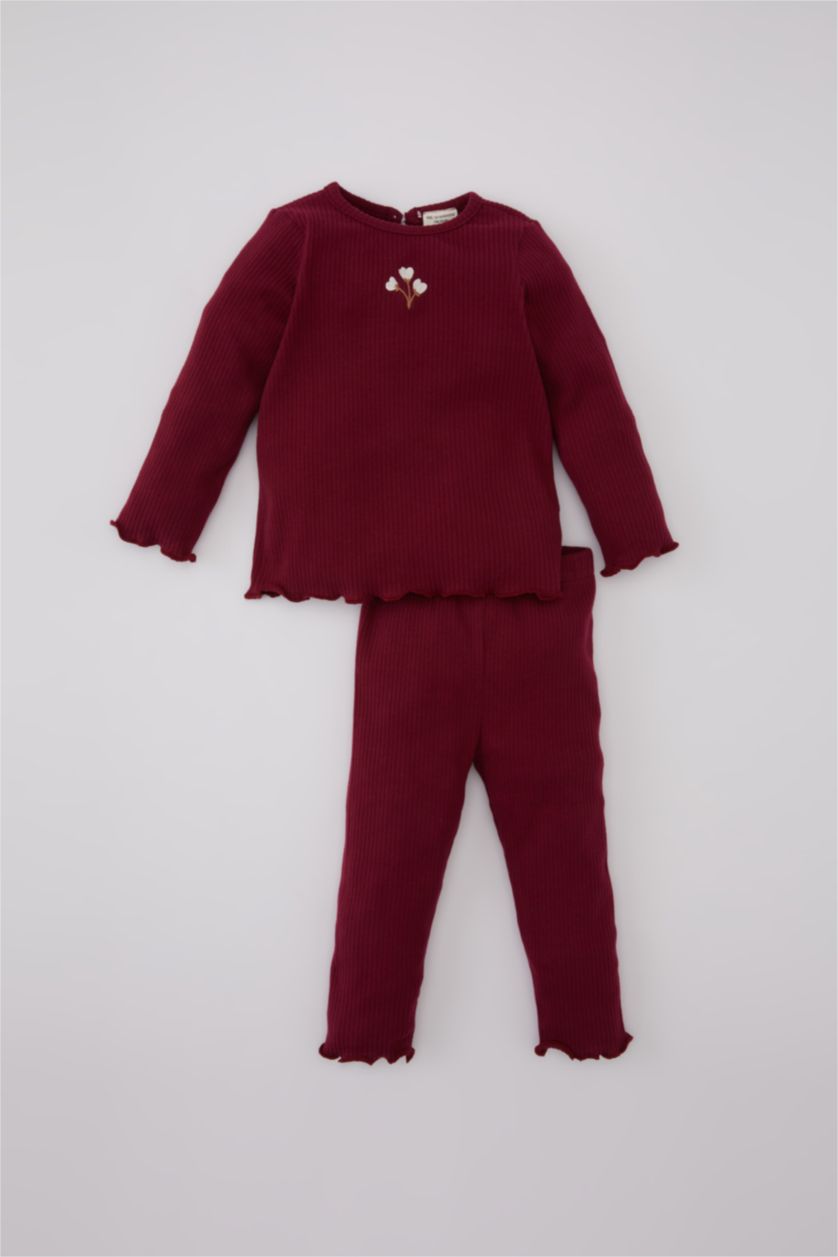 طفلة صغيرة خمري طقم بناتي فلورال مضلع - قطعتين