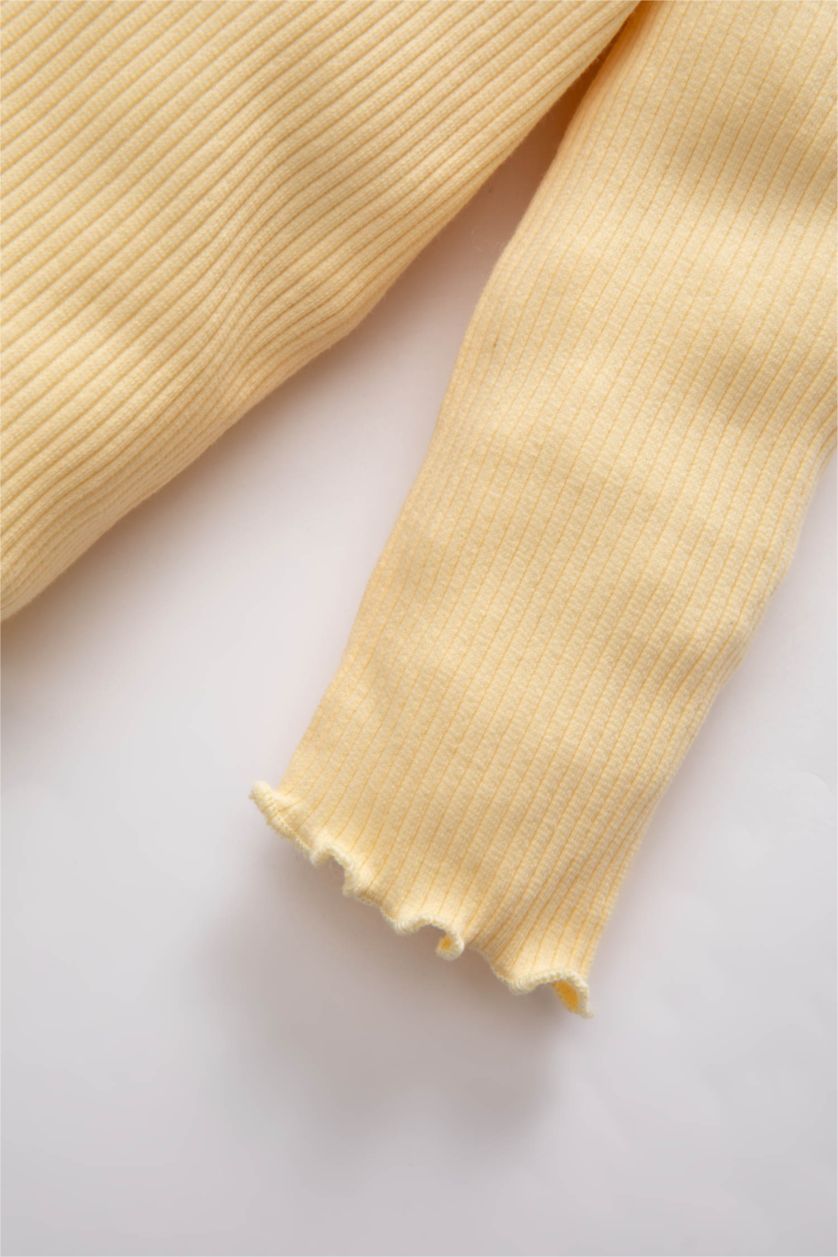 Kız Bebek Sarı 	Kız Bebek 2'li Takım Çiçekli Fitilli Kaşkorse Uzun Kollu Tişört Üst Beli Lastikli Alt