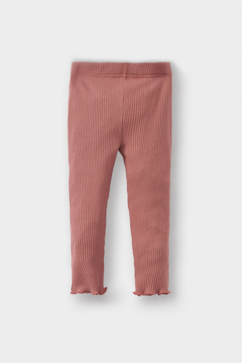 Kız Bebek Gülkurusu 2'li Takım Çiçekli Uzun Kollu Fitilli Kaşkorse Tişört Tayt Kız Bebek