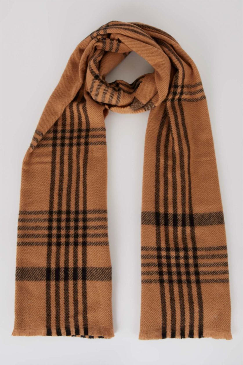 Erkek Kahve Erkek Ekose Desenli Atkı