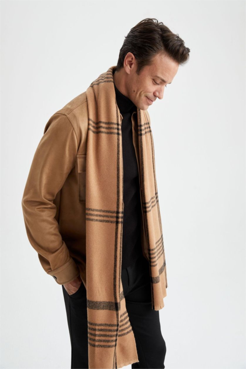 Erkek Kahve Erkek Ekose Desenli Atkı