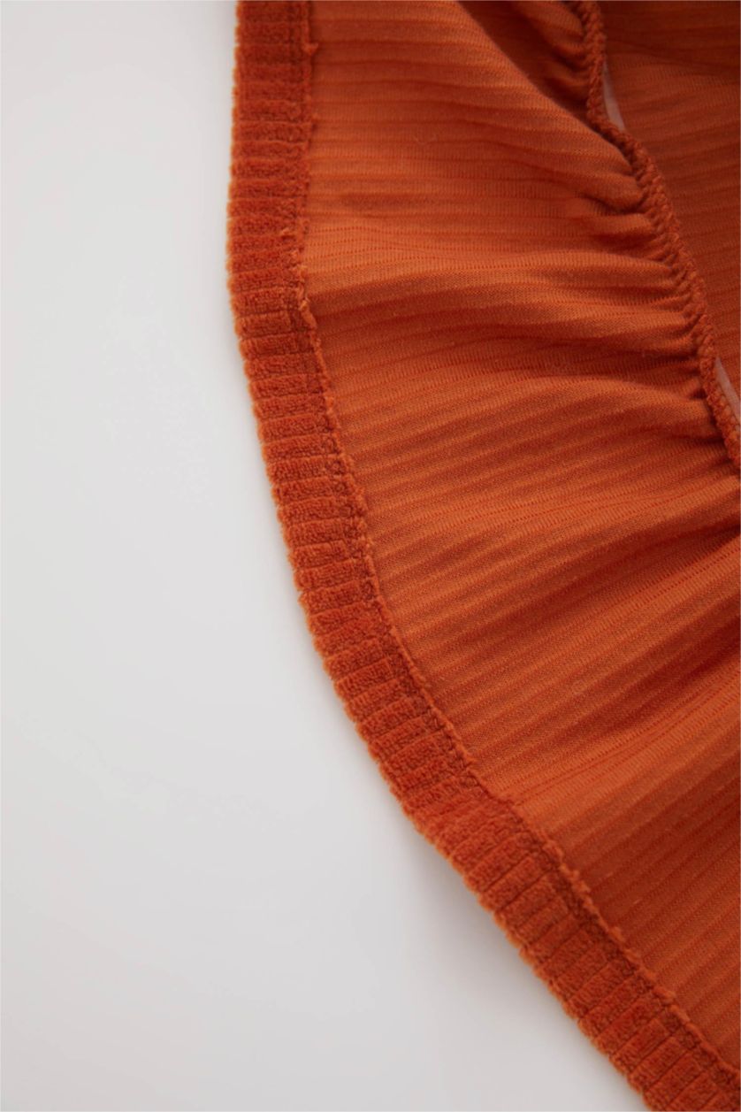 طفلة صغيرة برتقالي فستان بناتي مخمل مضلع بقصة عادية برقبة بالدانتيل