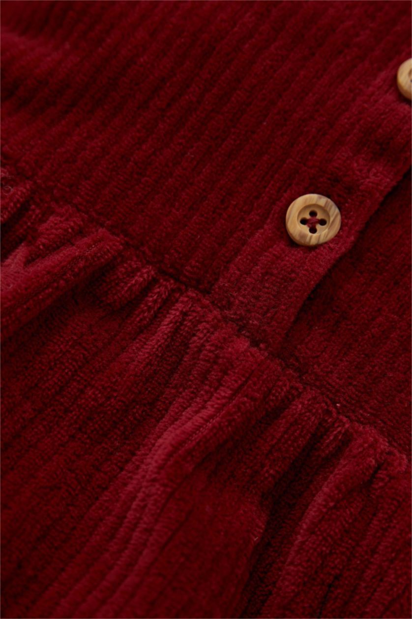 BÉBÉ FILLE Bordeaux Robe En Tricot Velours Côtelé Col Ras Du Cou Manche Longue