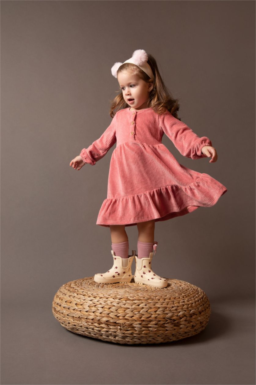 BÉBÉ FILLE Bordeaux Robe à manches longues en velours côtelé pour bébé fille