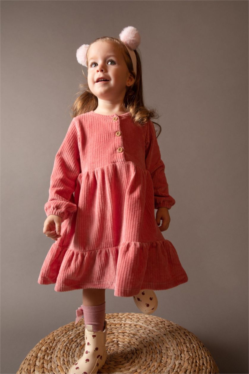 BÉBÉ FILLE Bordeaux Robe à manches longues en velours côtelé pour bébé fille