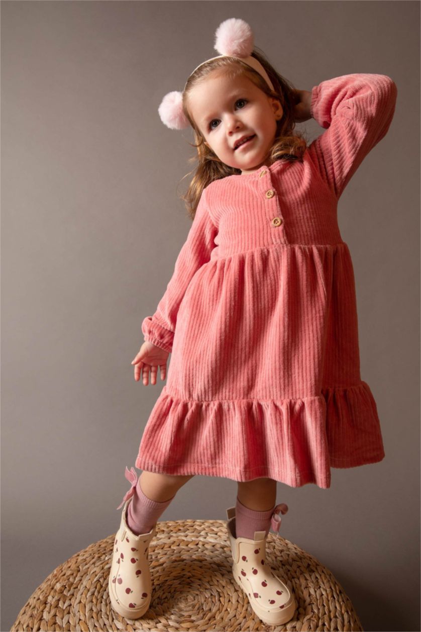 BÉBÉ FILLE Bordeaux Robe à manches longues en velours côtelé pour bébé fille