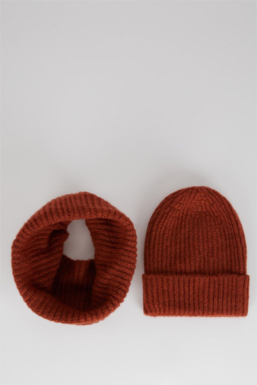 HOMME Bordo Ensemble de col et bonnet en tricot pour hommes