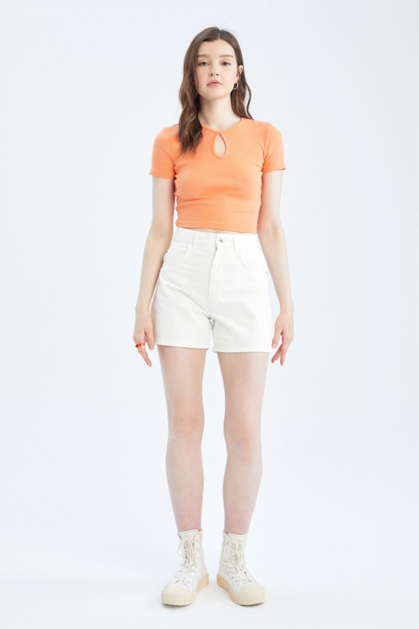 نساء برتقالي Crop Camisole Short Sleeve T-Shirt