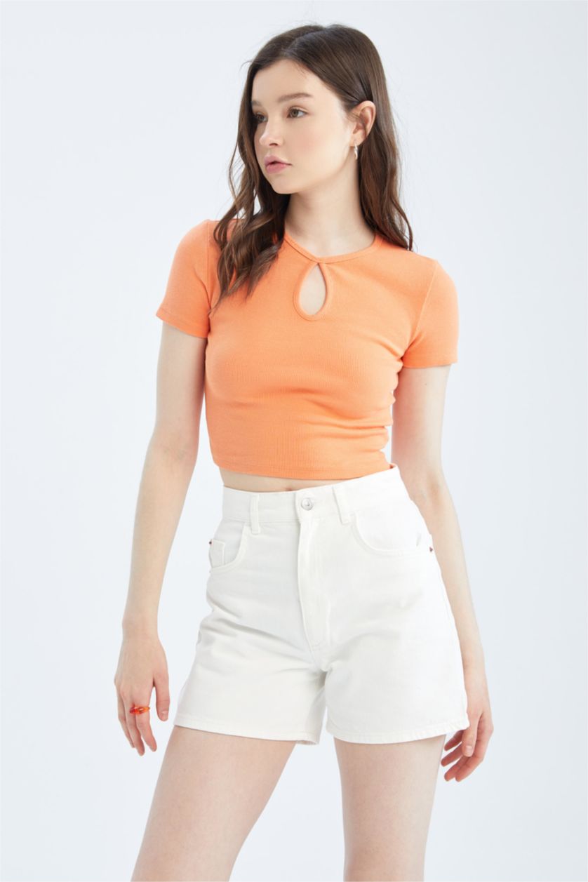 نساء برتقالي Crop Camisole Short Sleeve T-Shirt