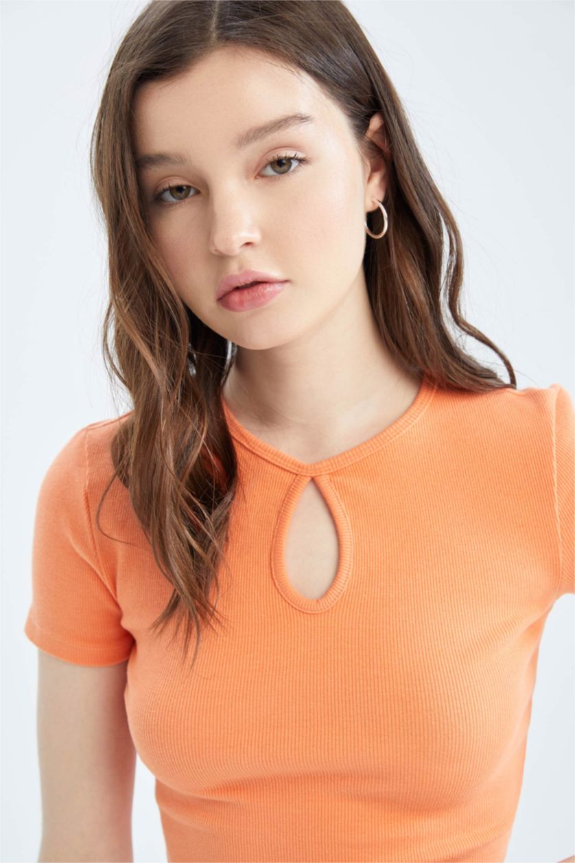 نساء برتقالي Crop Camisole Short Sleeve T-Shirt