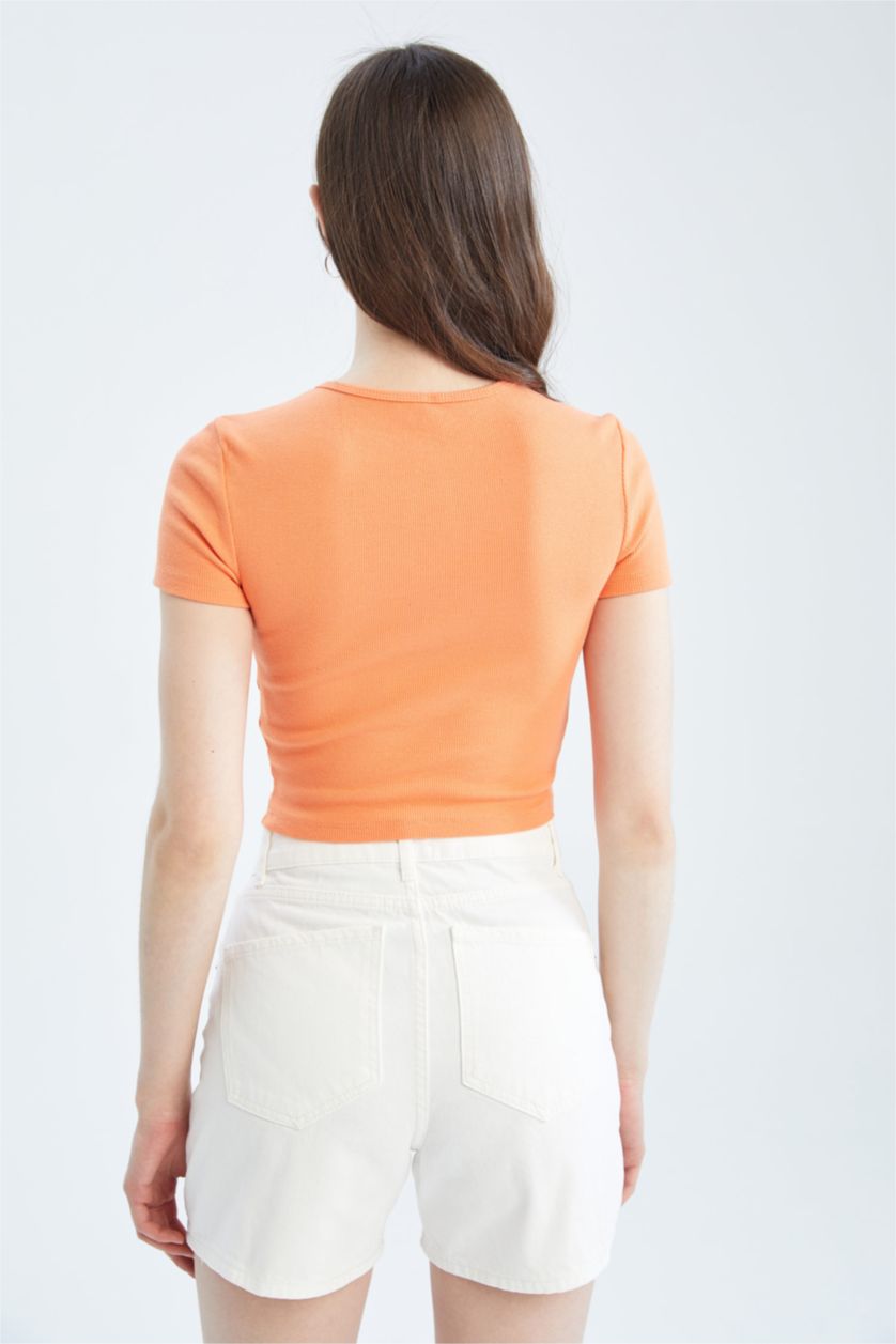 نساء برتقالي Crop Camisole Short Sleeve T-Shirt