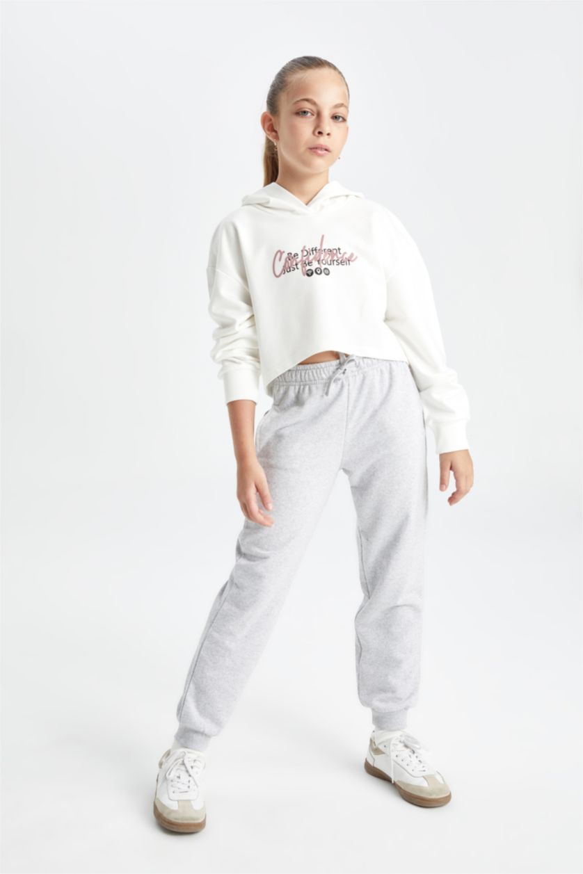 Kız Çocuk - Genç Kız Gri Melanj Kız Çocuk Gri Standart Fit Beli Paçası Lastikli Okul Jogger Eşofman Altı