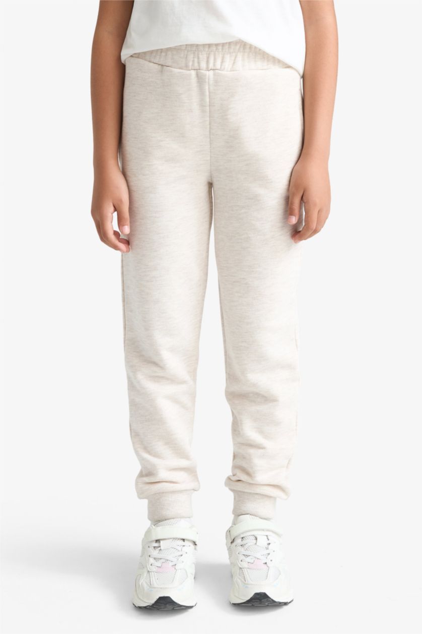 Girls & Teens Beige Melange Girl Standard Fit Basic Elastic Waist Jogger Sweatpants