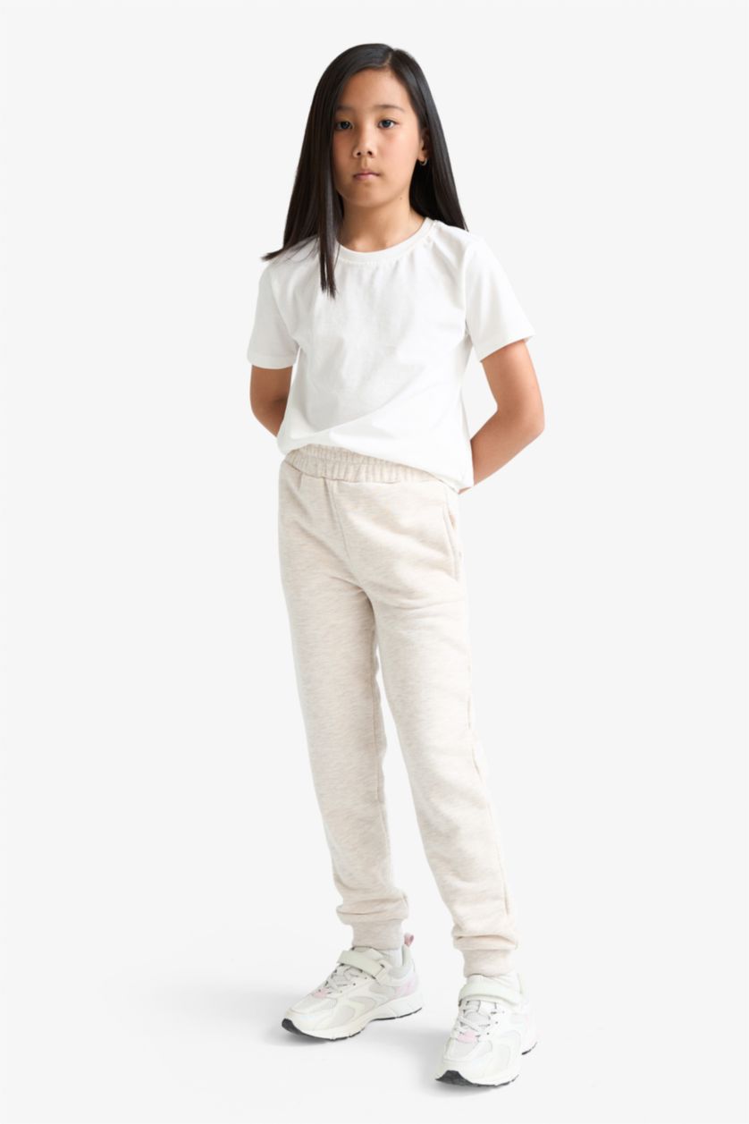 Girls & Teens Beige Melange Girl Standard Fit Basic Elastic Waist Jogger Sweatpants