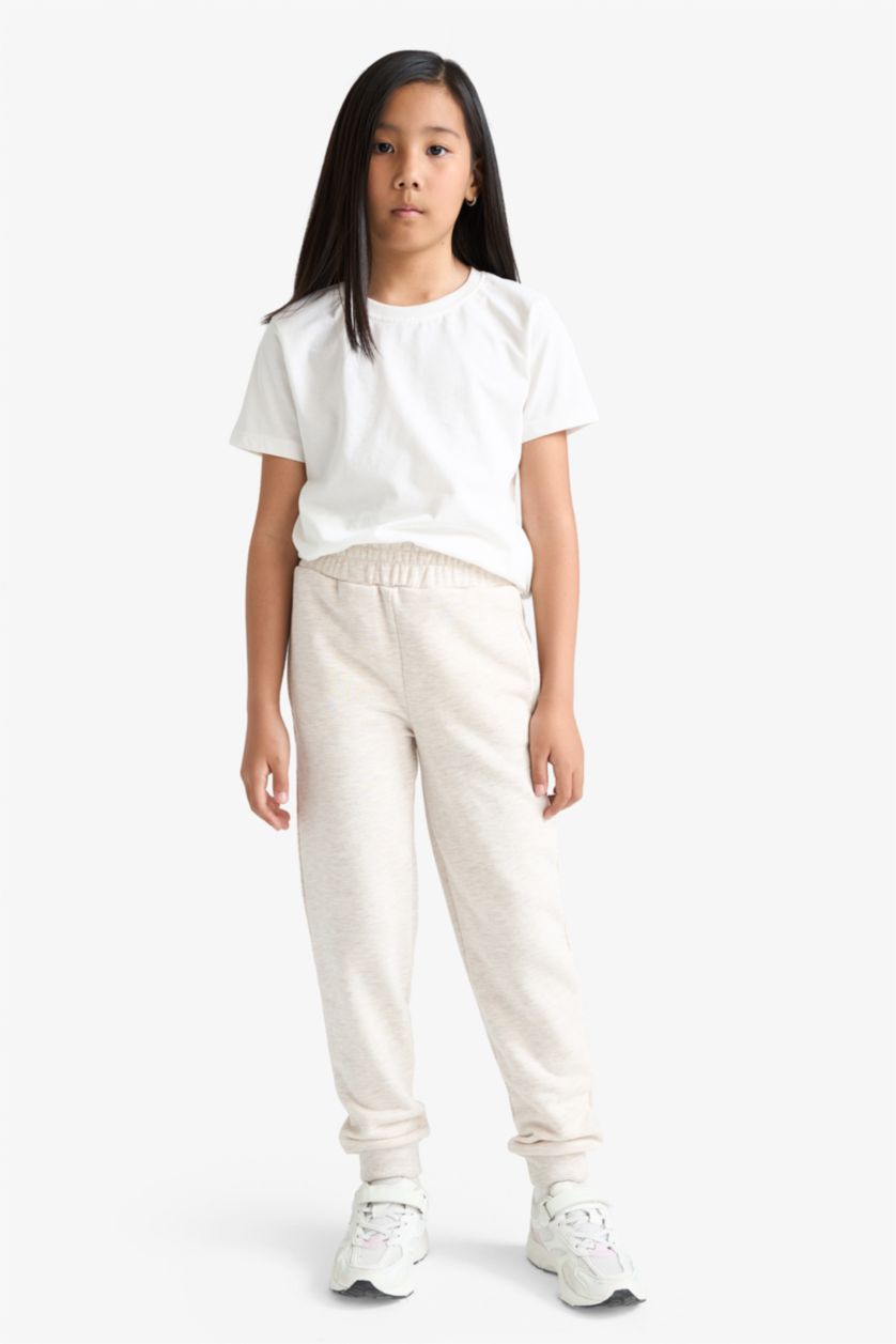 Girls & Teens Beige Melange Girl Standard Fit Basic Elastic Waist Jogger Sweatpants