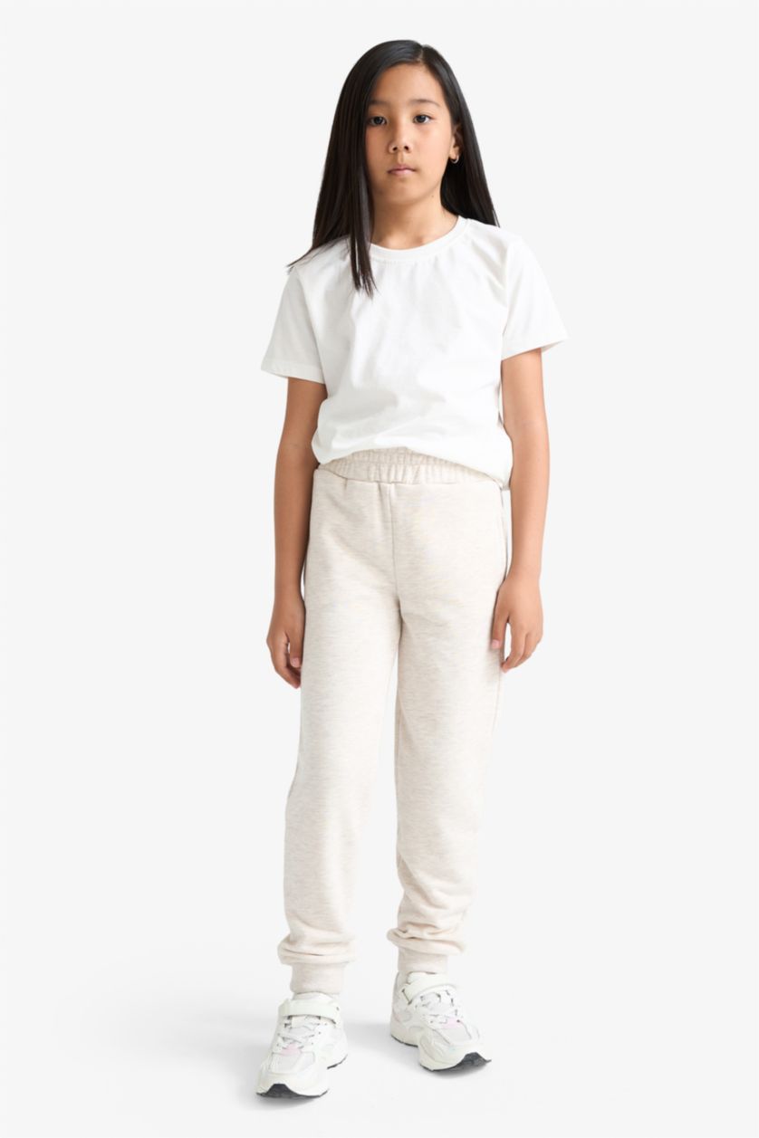 Girls & Teens Beige Melange Girl Standard Fit Basic Elastic Waist Jogger Sweatpants