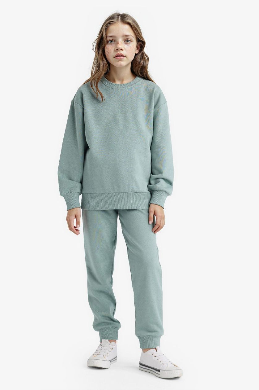 Kız Çocuk - Genç Kız Açık Yeşil Standart Fit Basic Düz Beli Lastikli Okul Jogger Eşofman Altı Kız Çocuk