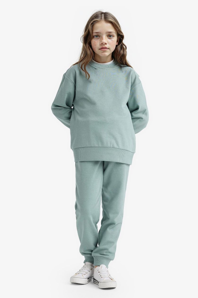 Kız Çocuk - Genç Kız Açık Yeşil Standart Fit Basic Düz Beli Lastikli Okul Jogger Eşofman Altı Kız Çocuk