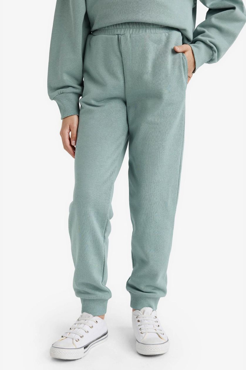 Kız Çocuk - Genç Kız Açık Yeşil Standart Fit Basic Düz Beli Lastikli Okul Jogger Eşofman Altı Kız Çocuk