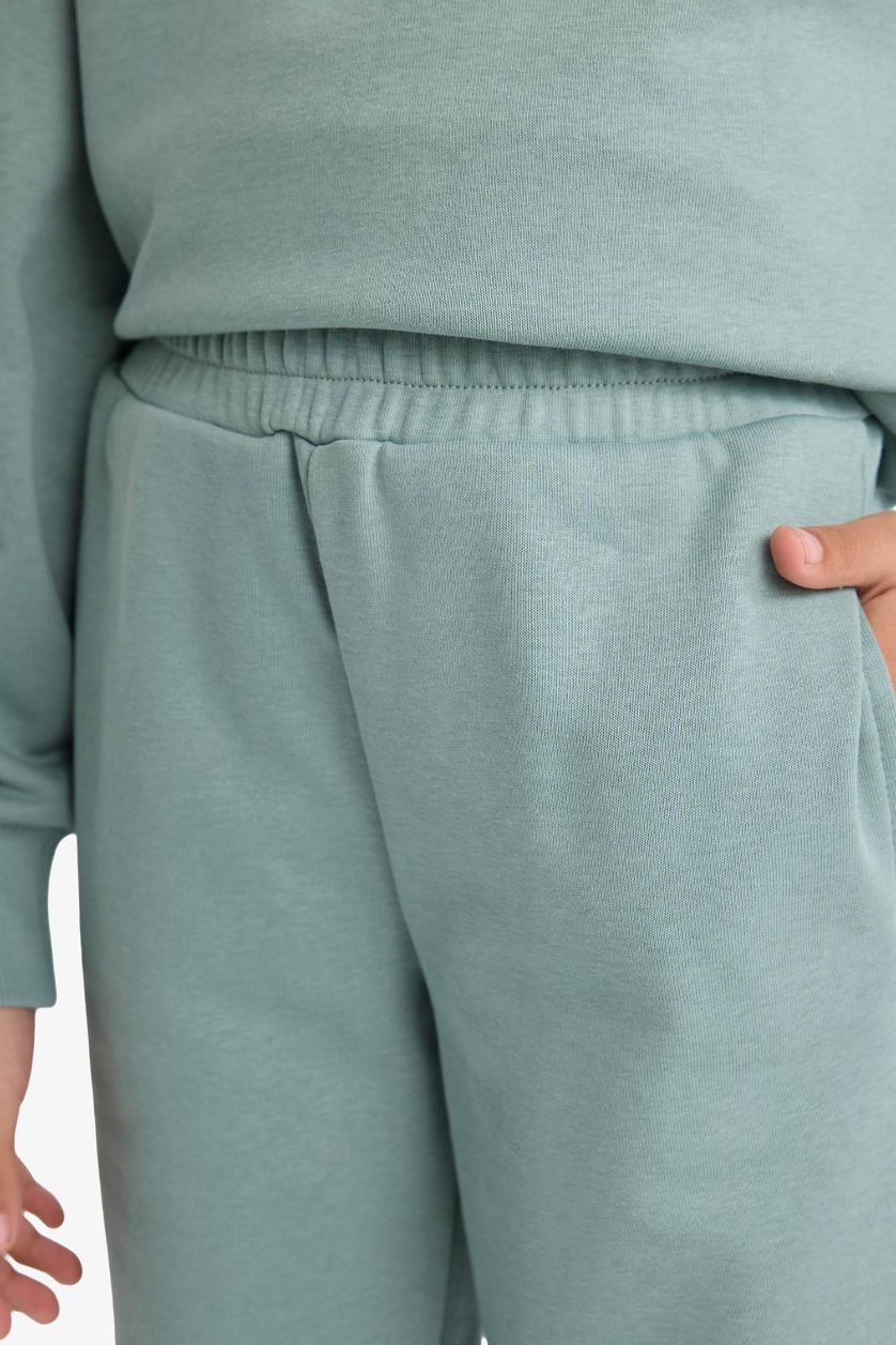 Kız Çocuk - Genç Kız Açık Yeşil Standart Fit Basic Düz Beli Lastikli Okul Jogger Eşofman Altı Kız Çocuk